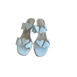 Brenda Zaro White Leather Heart Embellished Heels 37 Made In SpainT3589  Bridal